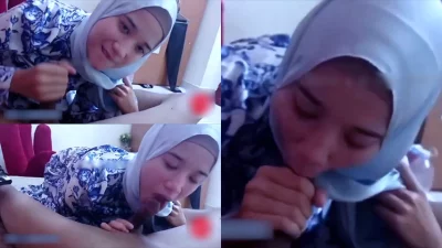 Pelajar Jilbab Biru Doyan Emut Kontol